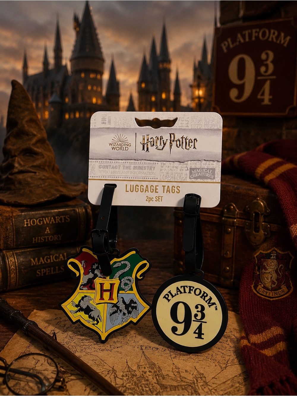 Harry Potter Luggage Tag Set 2-Piece Hogwarts Crest & Platform 9 3/4 NWT